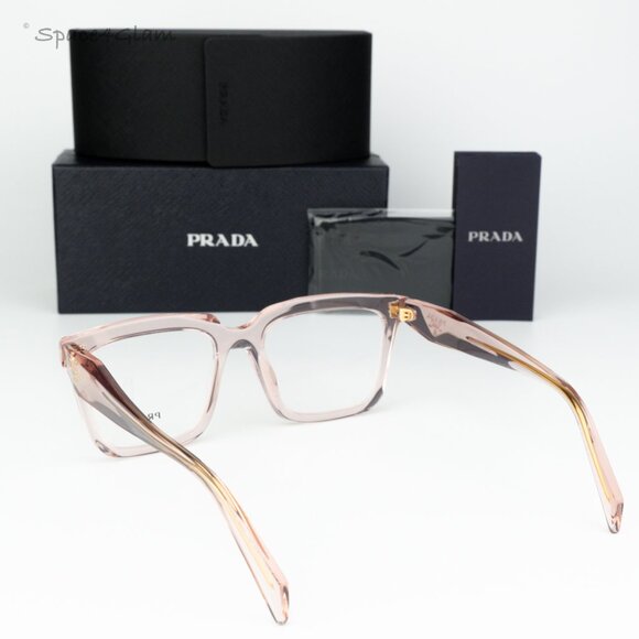 BRAND NEW Prada PRA19V 19Q1O1 Transparent Peach Square Women Eyeglasses 0PR A19V - Picture 6 of 6
